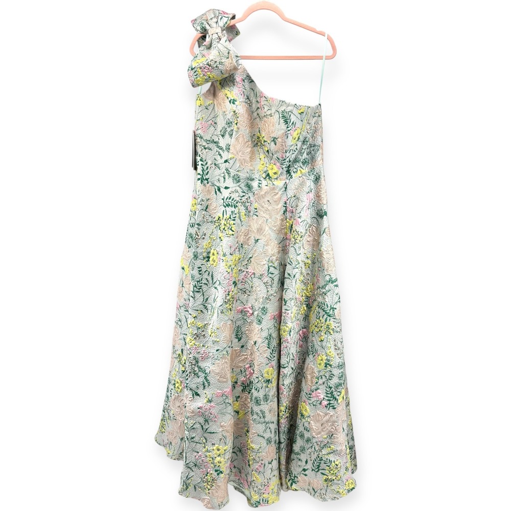 Mac Duggal One-Shoulder Floral Gown in Pastel Green and Pink - Picture 4 of 16